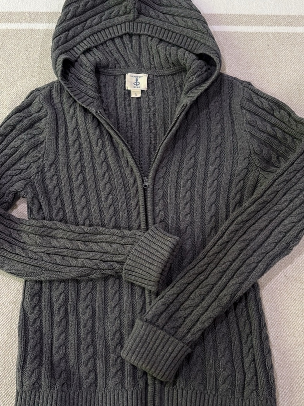Girls Lands' End Kids L 14  Cable-Knit Full Zip Hoodie Sweater